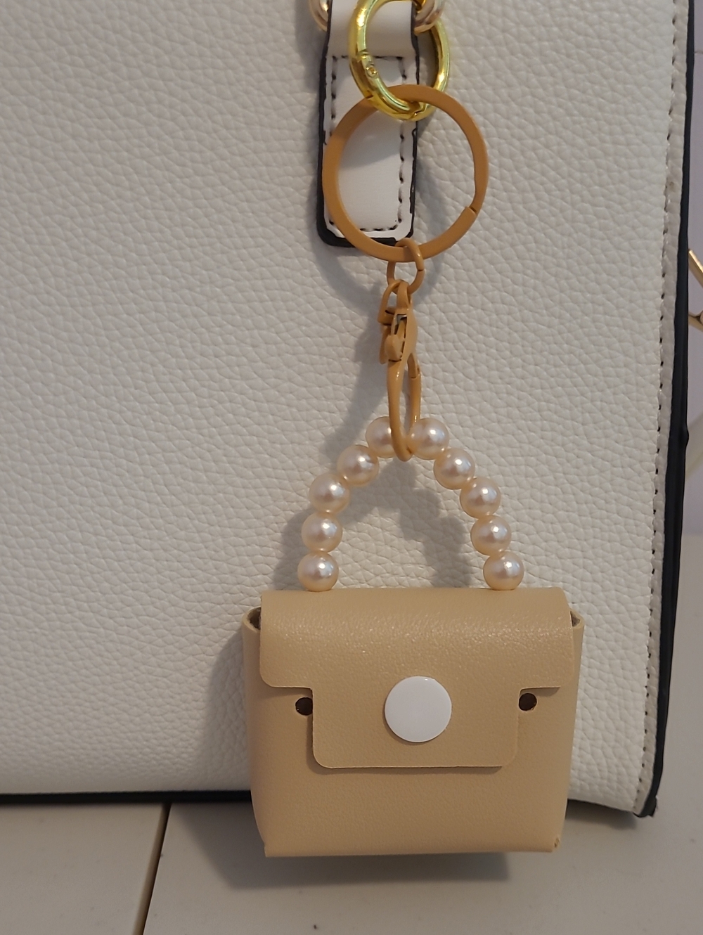 Beige Mini Pearl-Handle Bag Charm